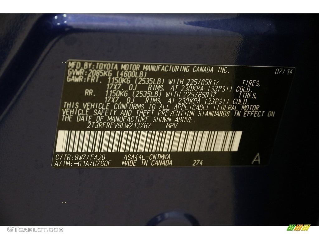 2014 Toyota RAV4 XLE AWD Color Code Photos