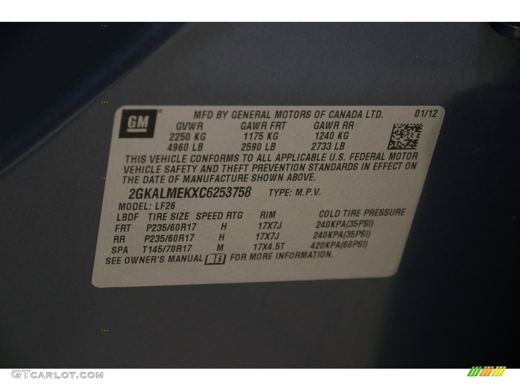 2012 Terrain SLE - Steel Blue Metallic / Jet Black photo #17