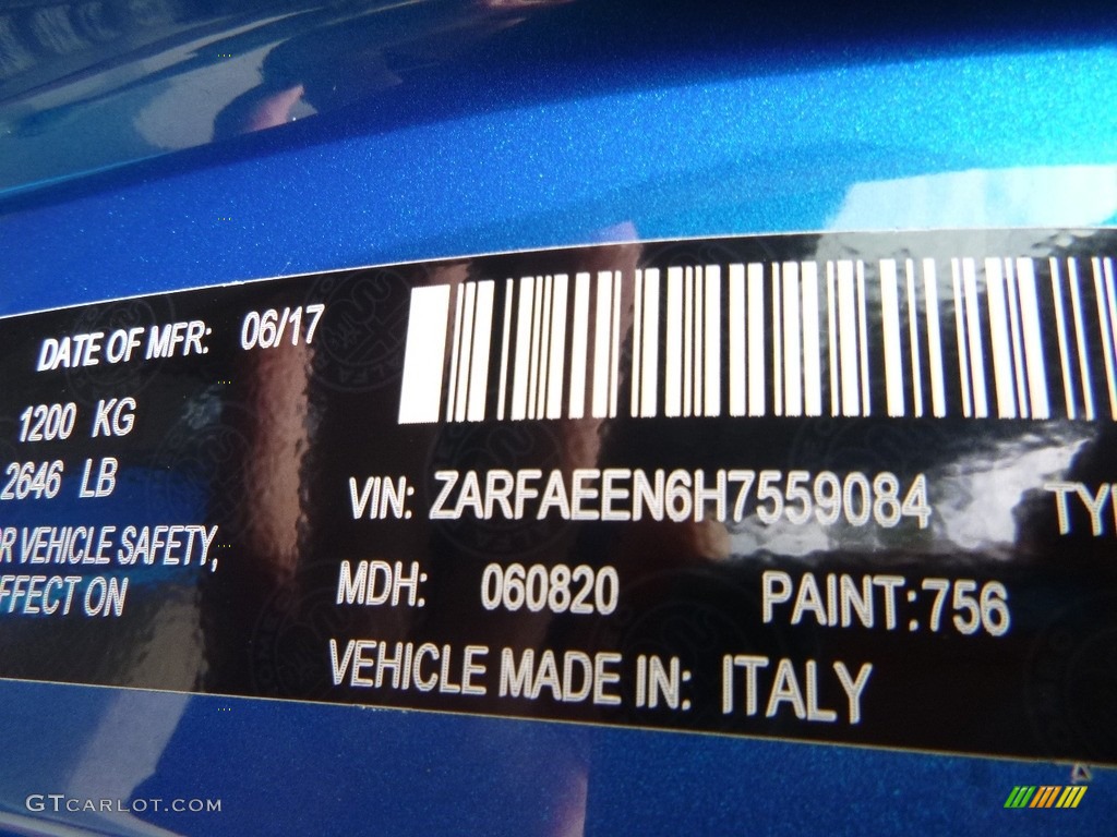 2017 Alfa Romeo Giulia Ti AWD Color Code Photos