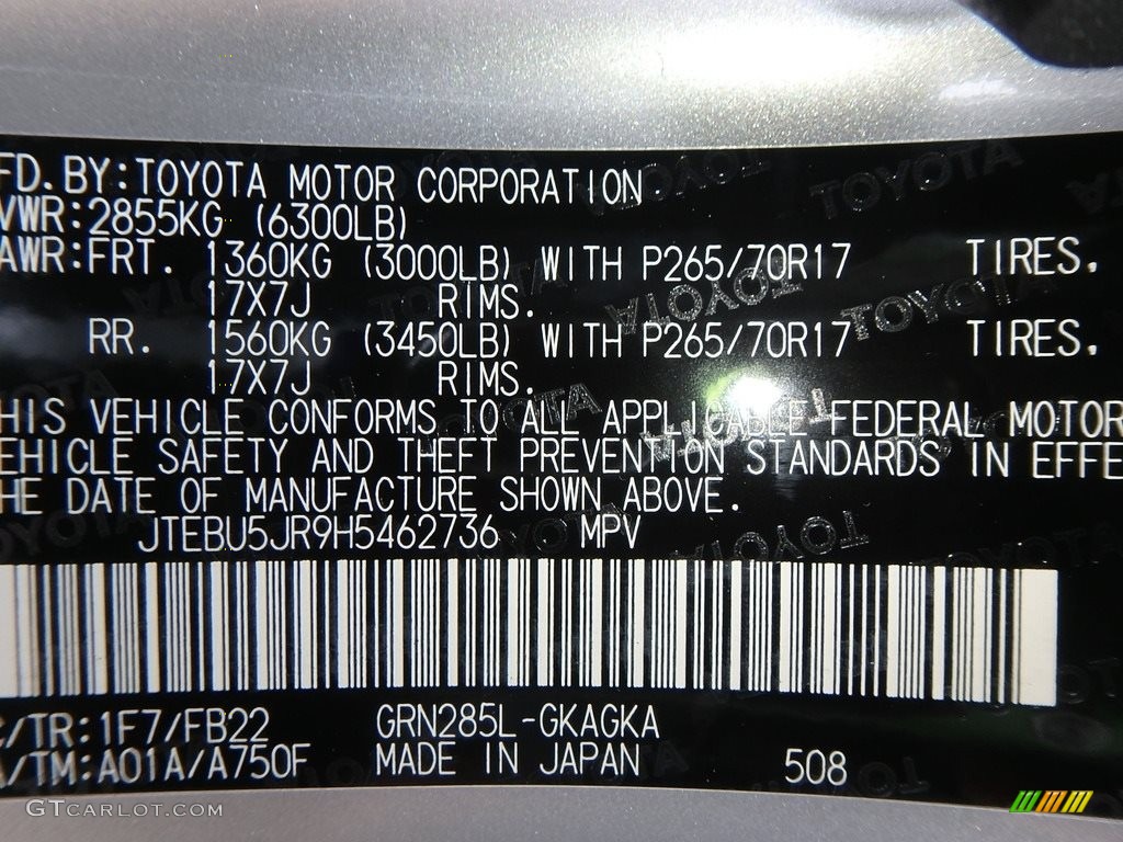 2017 Toyota 4Runner SR5 4x4 Color Code Photos