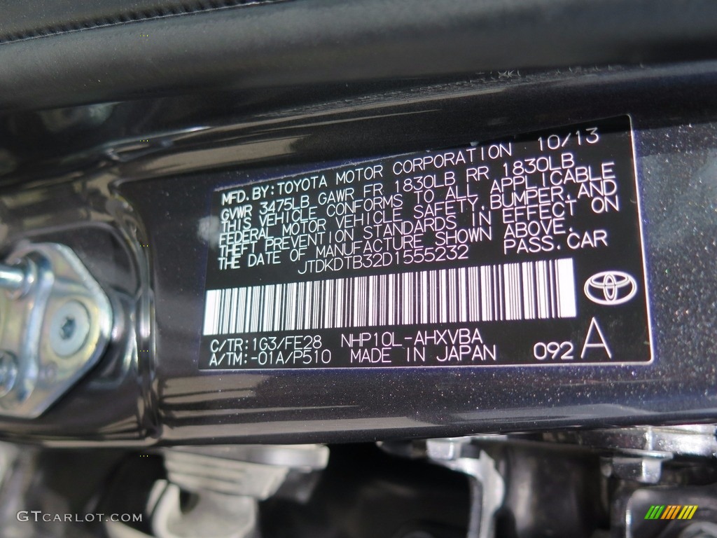 2013 Prius c Color Code 1G3 for Magnetic Gray Metallic Photo #121881193