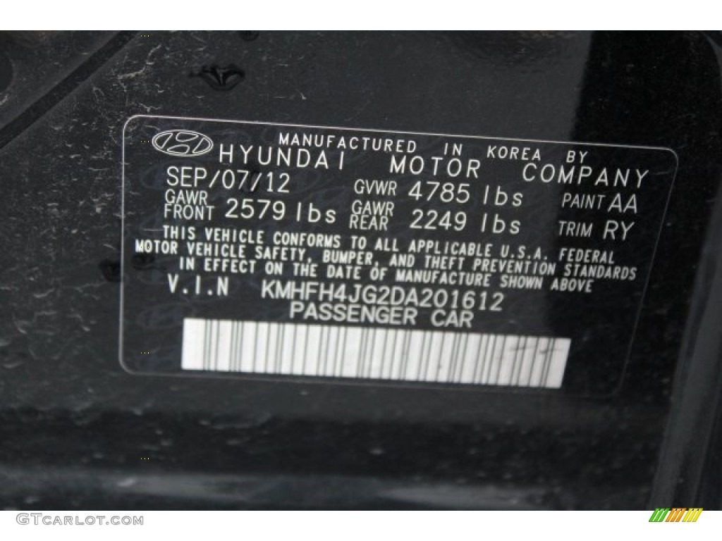 2013 Azera  - Black Onyx Pearl / Graphite Black photo #40