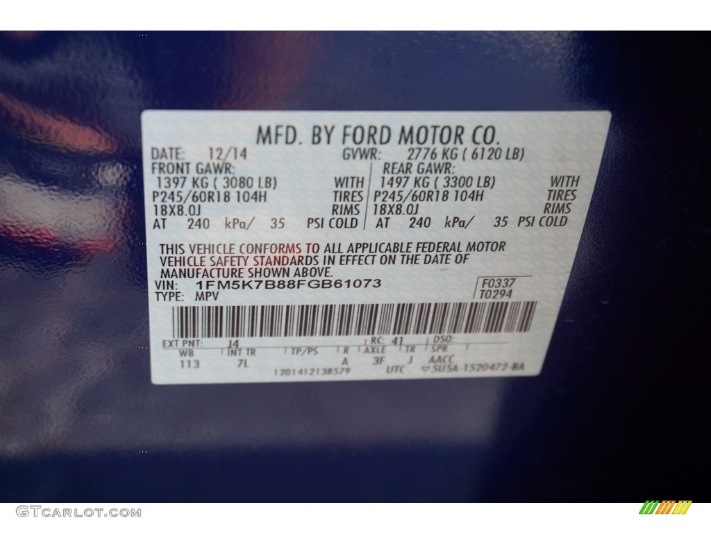 2015 Ford Explorer FWD Color Code Photos