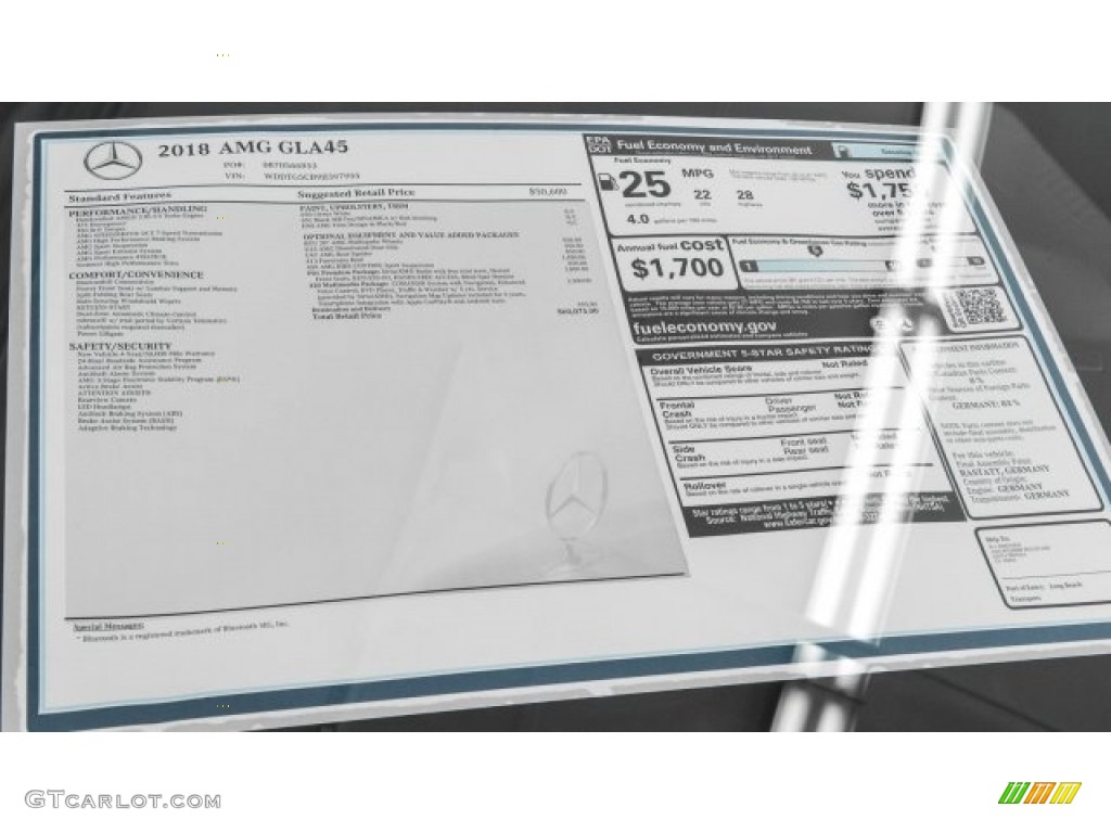 2018 Mercedes-Benz GLA AMG 45 4Matic Window Sticker Photo #121900603