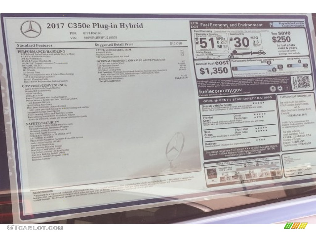 2017 Mercedes-Benz C 350e Plug-in Hybrid Sedan Window Sticker Photo #121902196