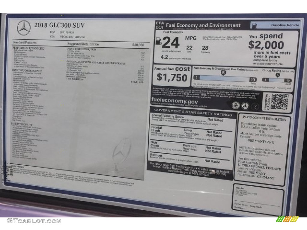 2018 Mercedes-Benz GLC 300 Window Sticker Photo #121921588