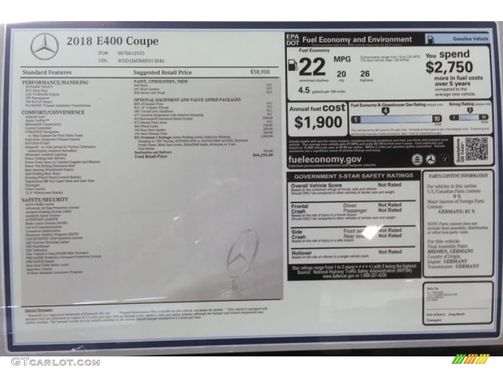 2018 E 400 Coupe - Black / Black photo #11