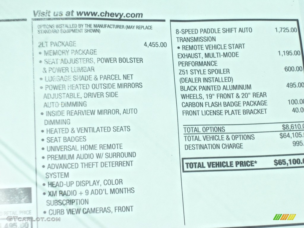 2018 Chevrolet Corvette Stingray Coupe Window Sticker Photos