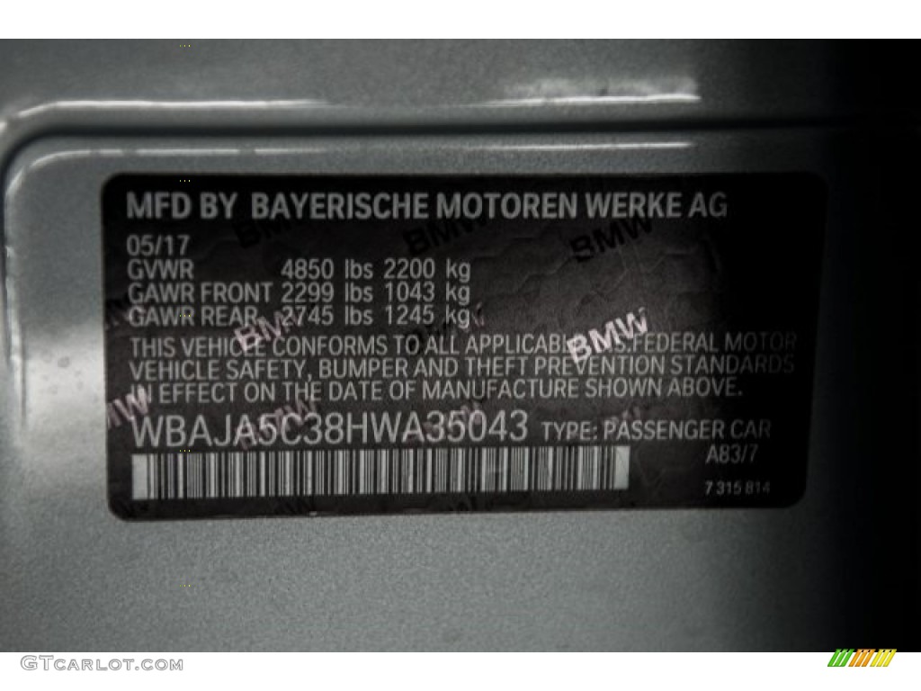 2017 5 Series 530i Sedan - Glacier Silver Metallic / Black photo #12