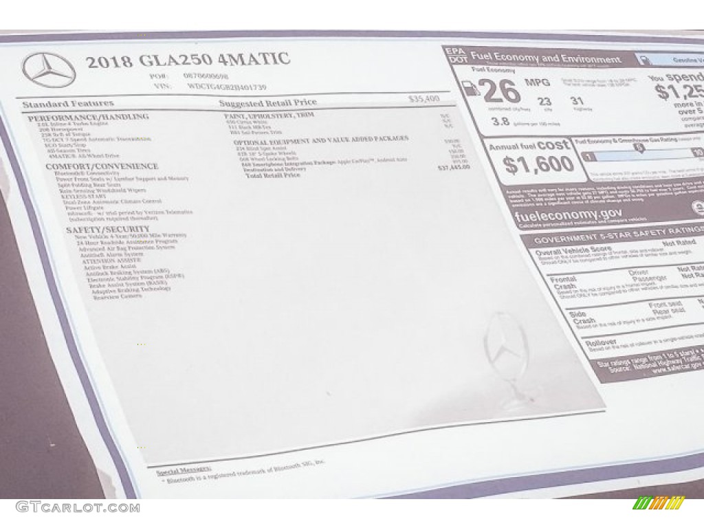 2018 Mercedes-Benz GLA 250 4Matic Window Sticker Photos