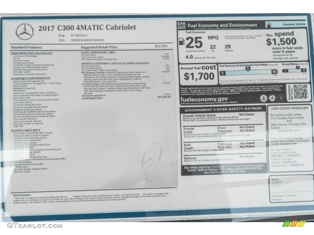 2017 Mercedes-Benz C 300 4Matic Cabriolet Window Sticker Photo #121966006