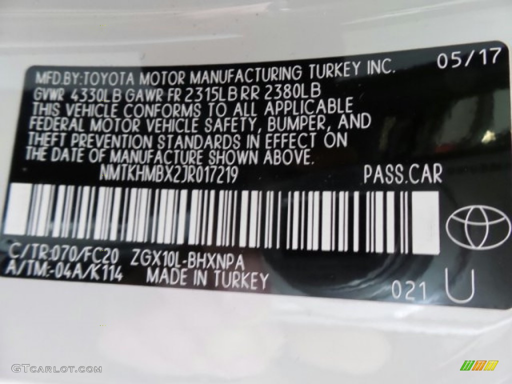 2018 Toyota C-HR XLE Color Code Photos