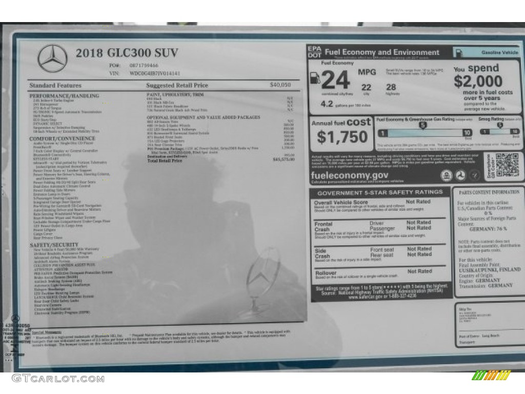 2018 Mercedes-Benz GLC 300 Window Sticker Photo #121979798