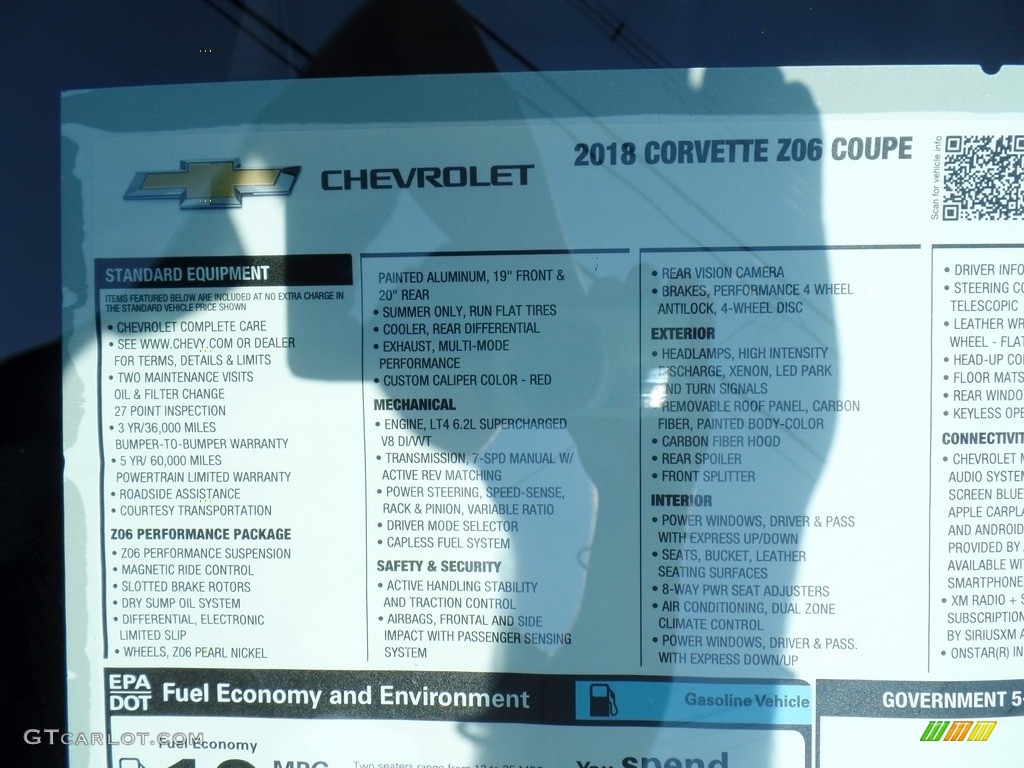 2018 Chevrolet Corvette Z06 Coupe Window Sticker Photo #121987055