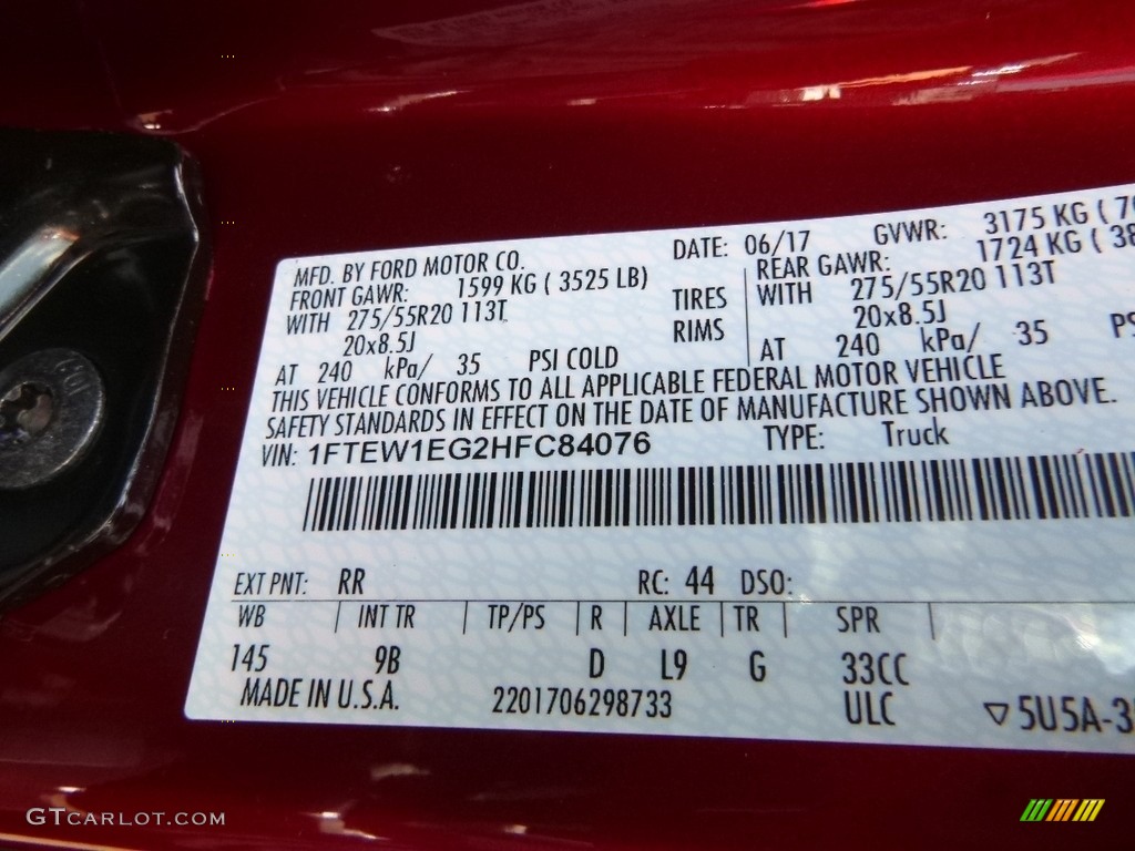 2017 F150 Lariat SuperCrew 4X4 - Ruby Red / Black photo #11