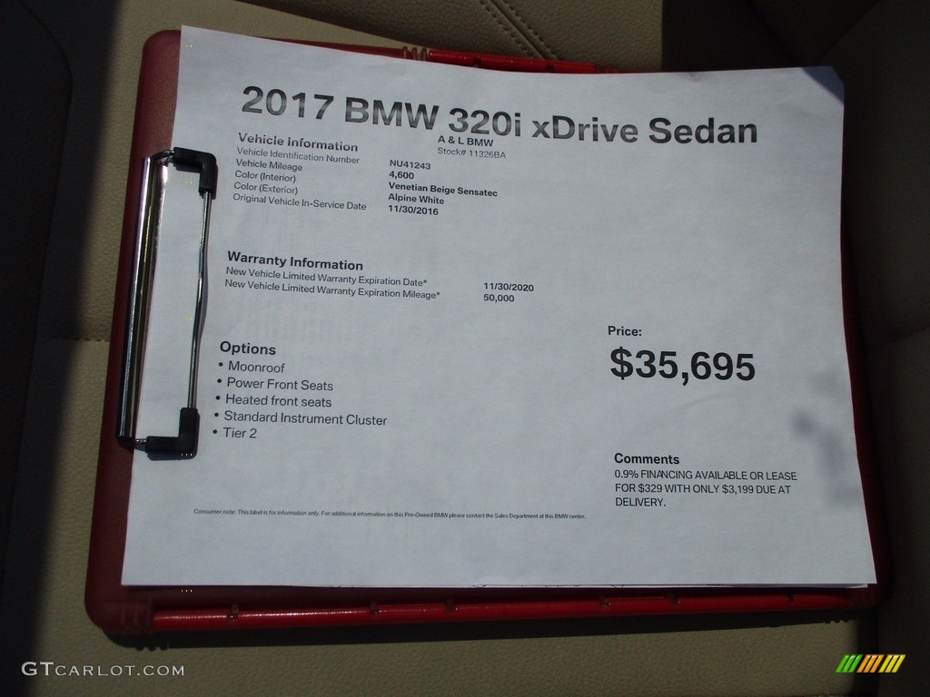 2017 3 Series 320i xDrive Sedan - Alpine White / Venetian Beige/Black photo #11