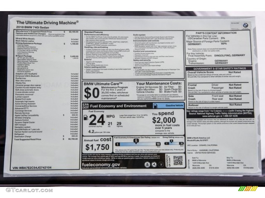 2018 7 Series 740i Sedan - Mineral White Metallic / Black photo #10
