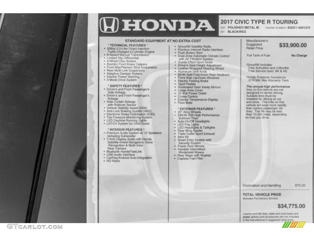 2017 Honda Civic Type R Window Sticker Photo #122057836