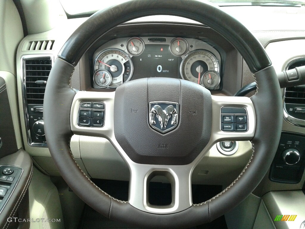 2017 Ram 2500 Laramie Longhorn Crew Cab 4x4 Canyon Brown/Light Frost Beige Steering Wheel Photo #122077802