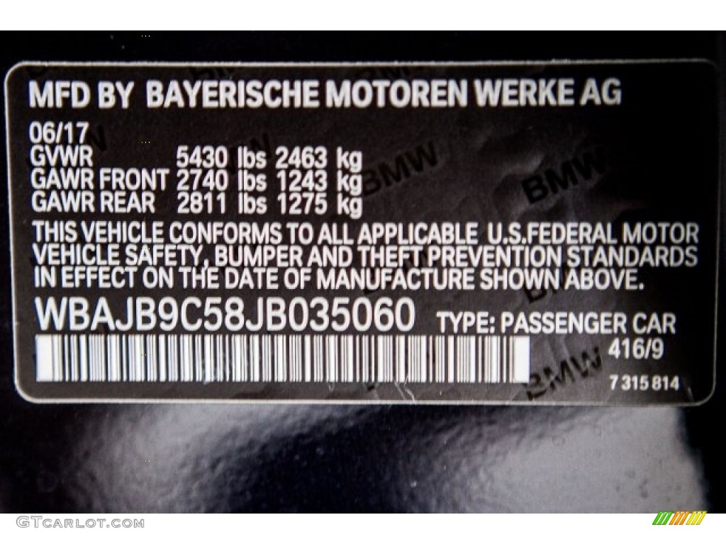 2018 5 Series Color Code 416 for Carbon Black Metallic Photo #122097098