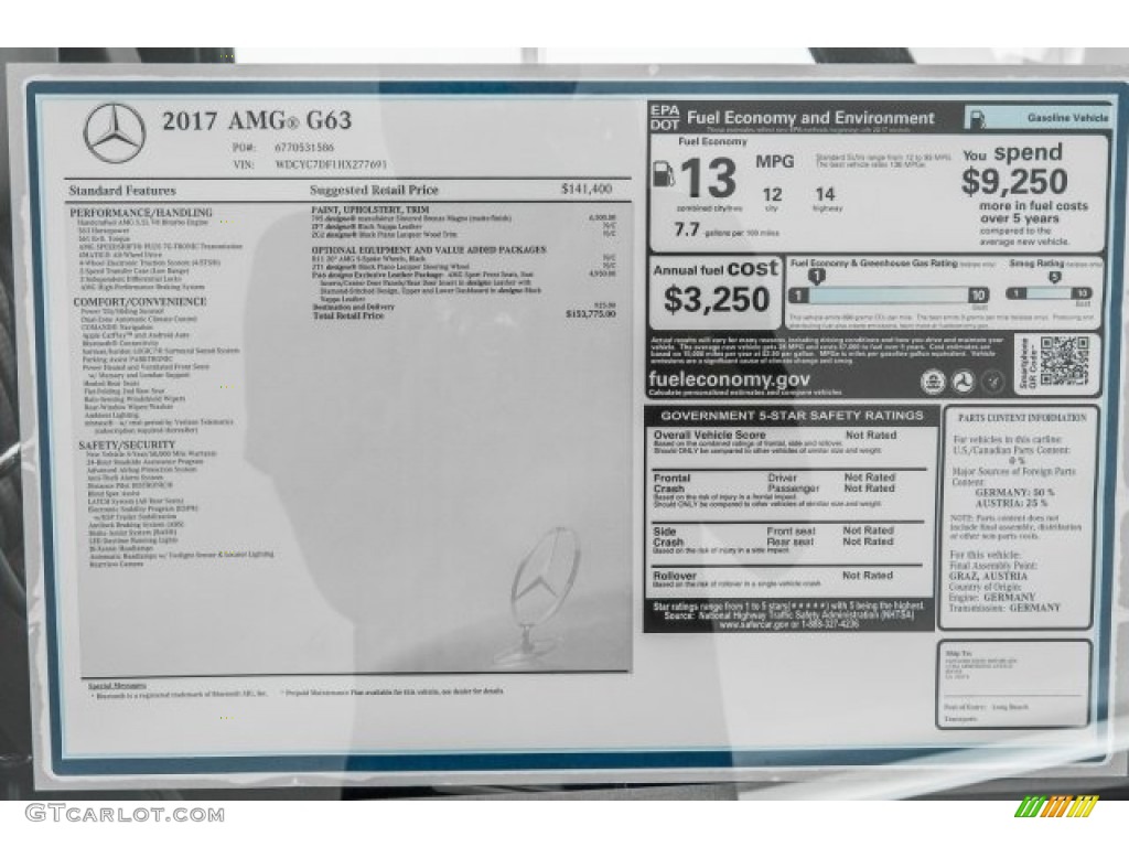 2017 Mercedes-Benz G 63 AMG Window Sticker Photo #122098133