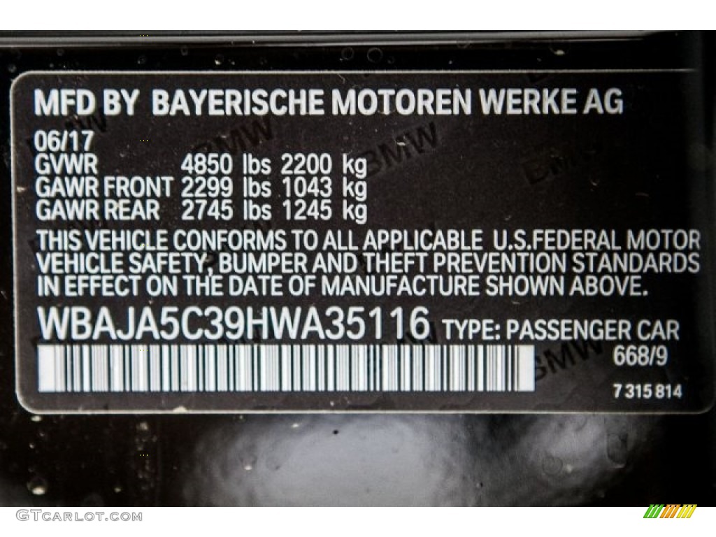 2017 5 Series 530i Sedan - Jet Black / Black photo #11