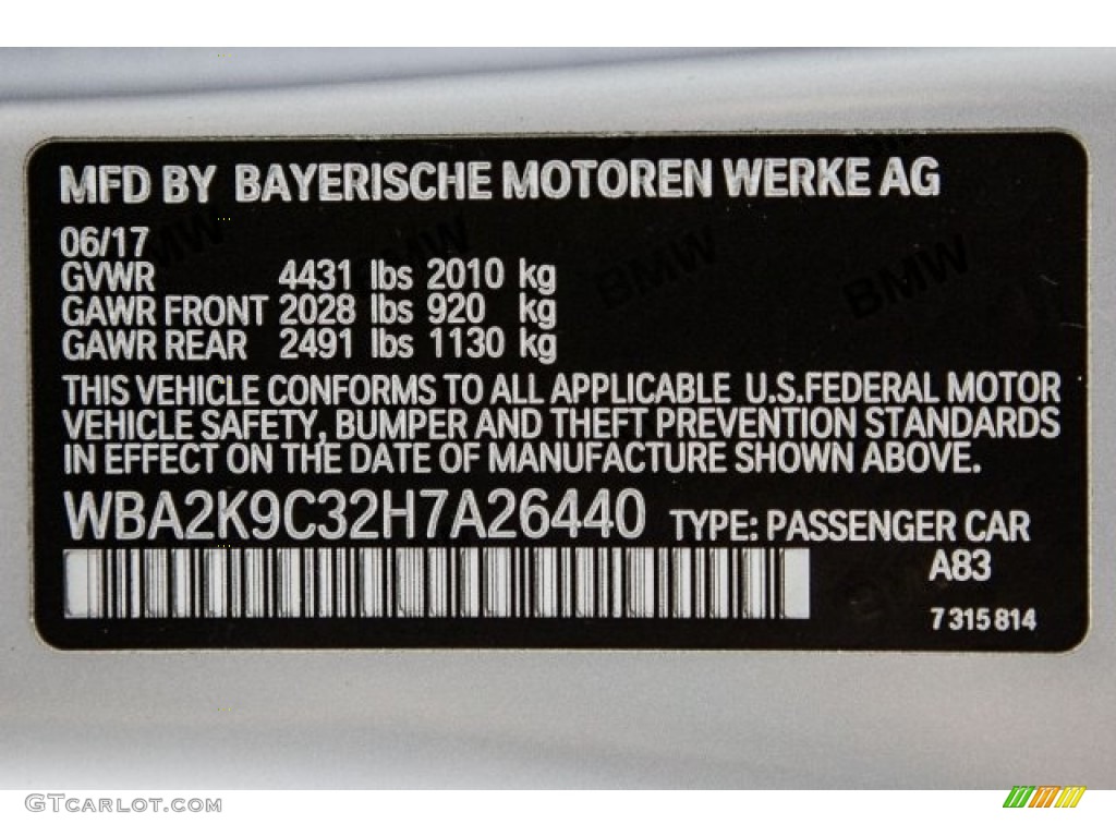 2017 2 Series Color Code A83 for Glacier Silver Metallic Photo #122110916