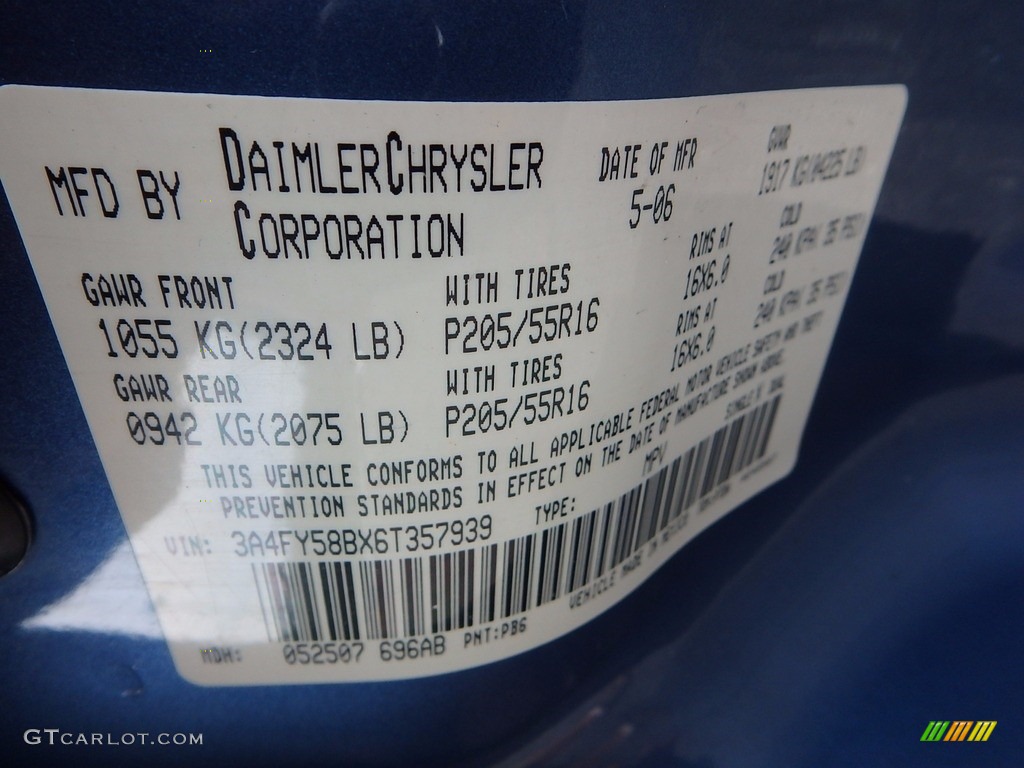 2006 PT Cruiser Touring - Electric Blue Pearl / Pastel Slate Gray photo #14