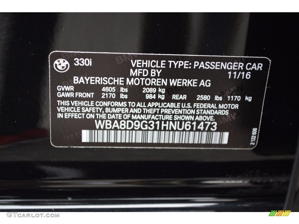 2017 3 Series 330i xDrive Sedan - Black Sapphire Metallic / Black photo #34