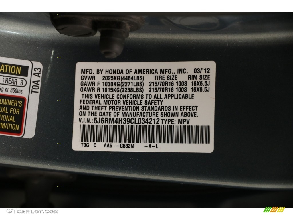 2012 CR-V LX 4WD - Opal Sage Metallic / Black photo #19