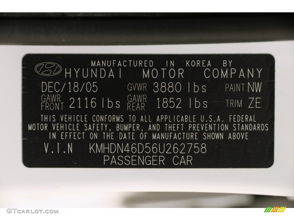 2006 Elantra GLS Sedan - Nordic White / Beige photo #16