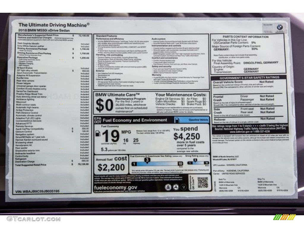 2018 5 Series M550i xDrive Sedan - Dark Graphite Metallic / Ivory White photo #10