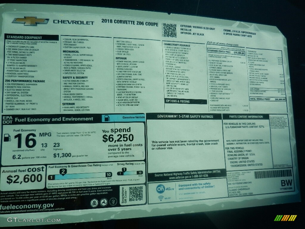 2018 Chevrolet Corvette Z06 Coupe Window Sticker Photos