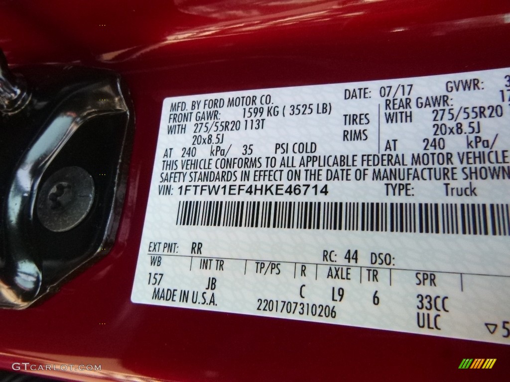 2017 F150 XLT SuperCrew 4x4 - Ruby Red / Earth Gray photo #13