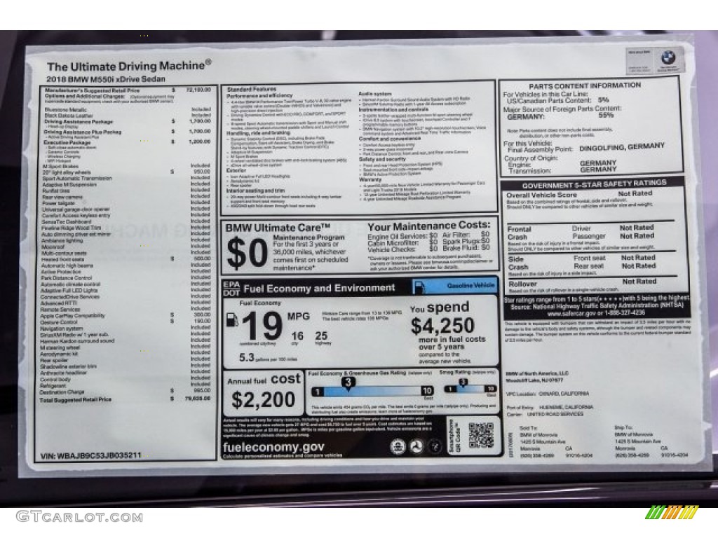 2018 5 Series M550i xDrive Sedan - Bluestone Metallic / Black photo #10