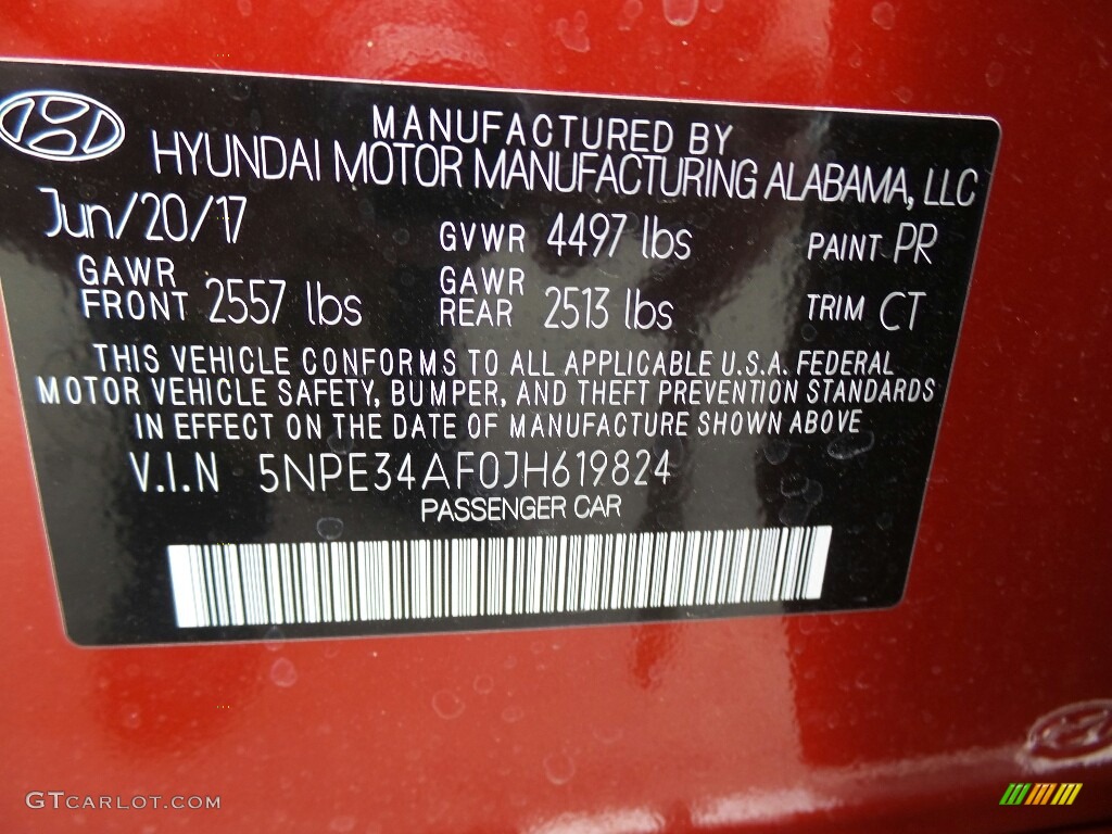 2018 Sonata Color Code PR for Scarlet Red Photo #122284115