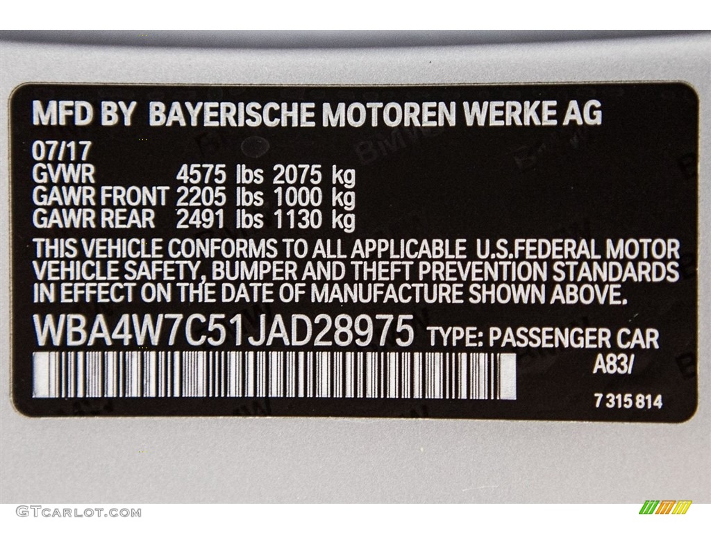2018 4 Series Color Code A83 for Glacier Silver Metallic Photo #122317917