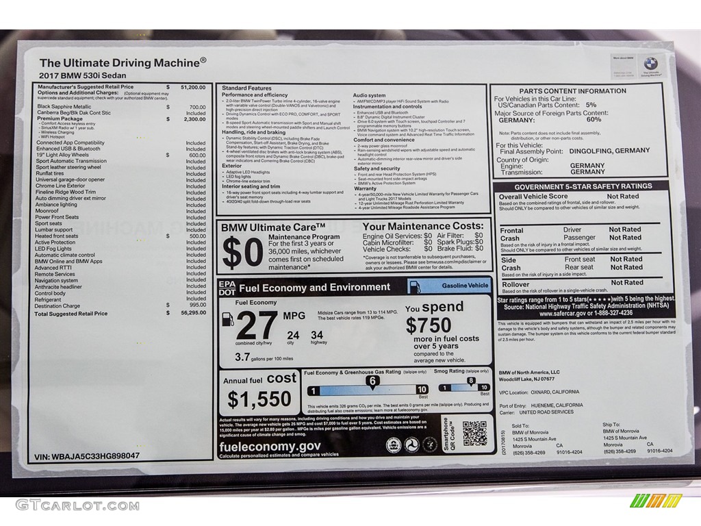 2017 5 Series 530i Sedan - Black Sapphire Metallic / Canberra Beige photo #10