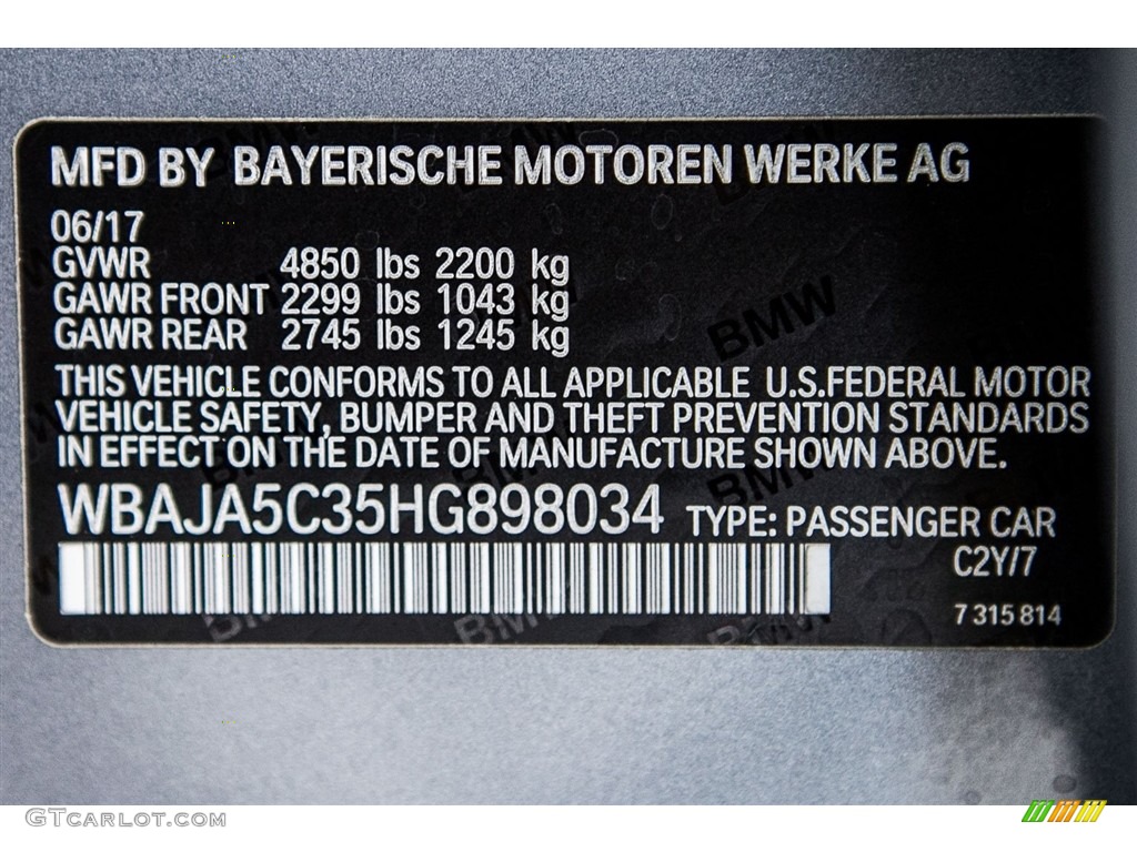 2017 5 Series 530i Sedan - Bluestone Metallic / Black photo #11