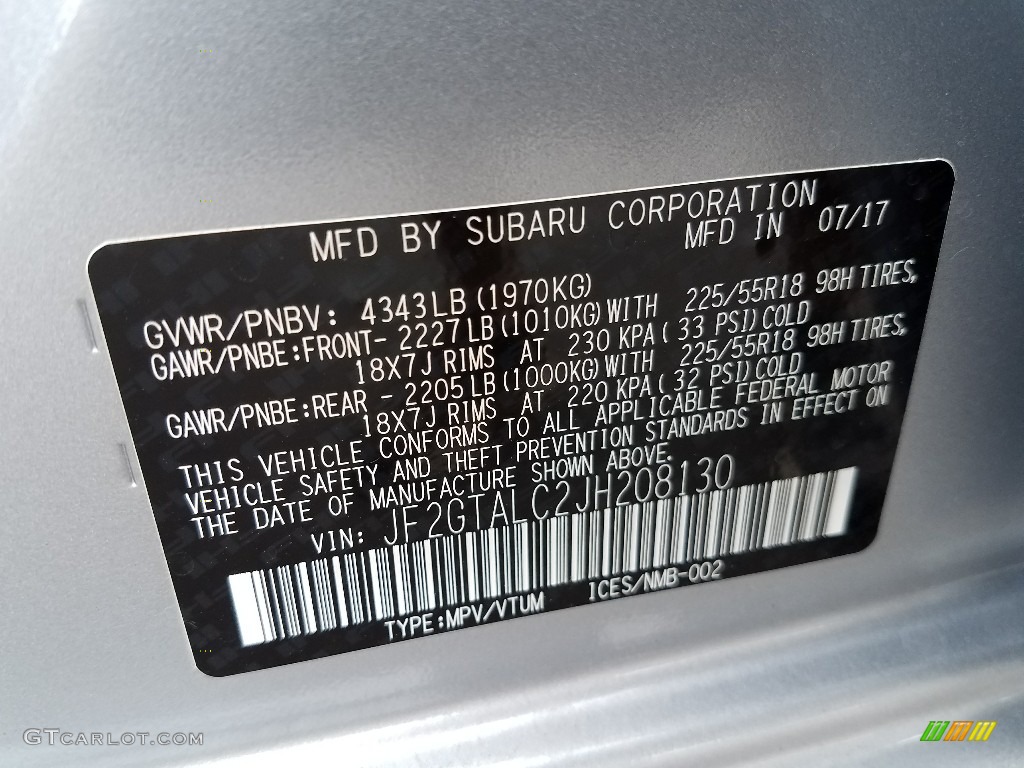 2018 Crosstrek 2.0i Limited - Ice Silver Metallic / Black photo #9