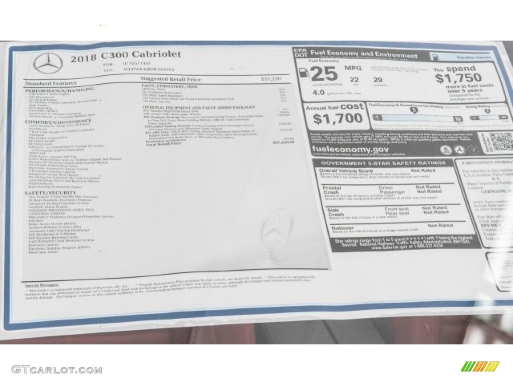 2018 Mercedes-Benz C 300 Cabriolet Window Sticker Photo #122349820