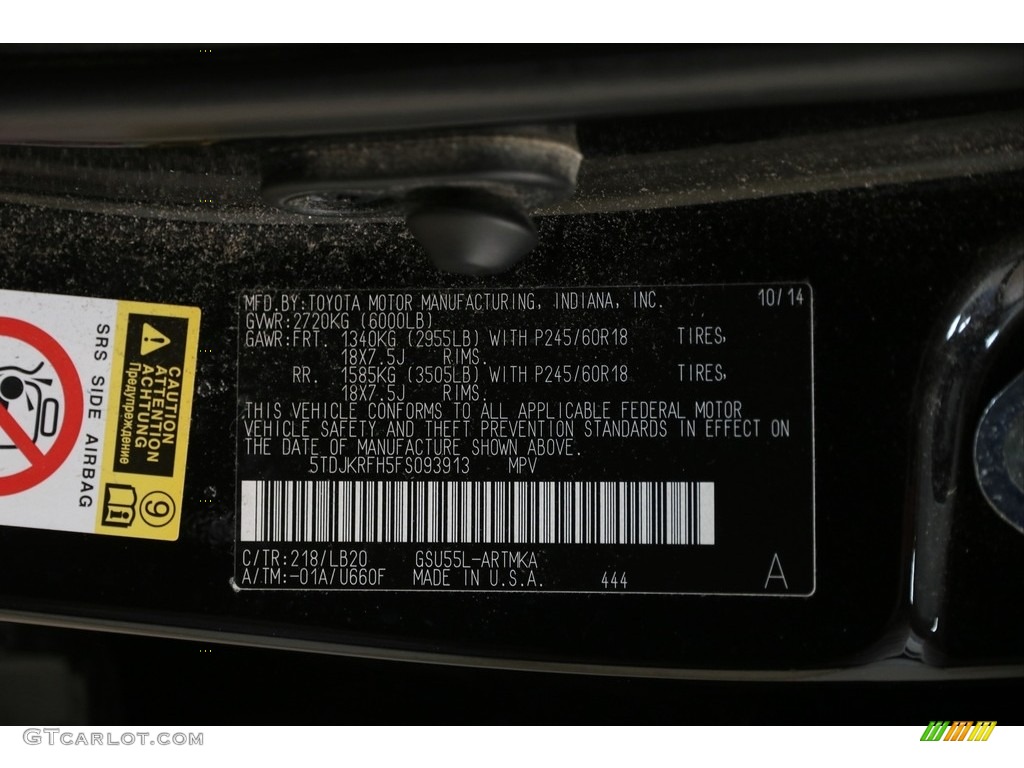 2015 Highlander XLE AWD - Attitude Black Metallic / Black photo #17