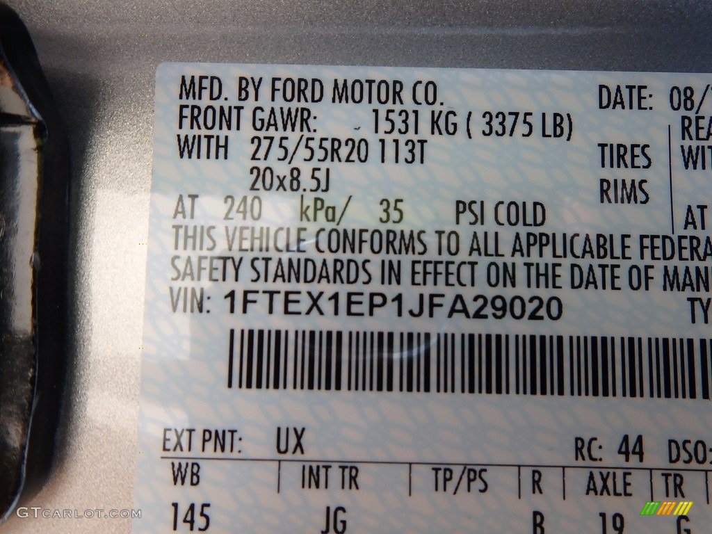 2018 F150 Color Code UX for Ingot Silver Photo #122363728