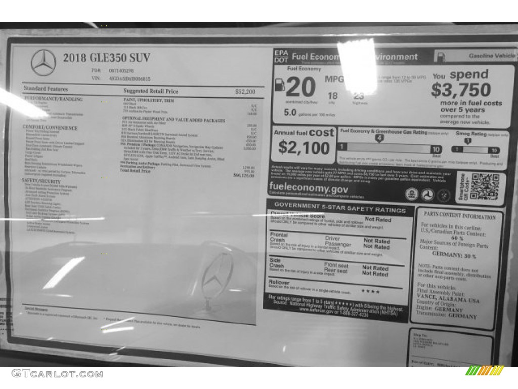 2018 Mercedes-Benz GLE 350 Window Sticker Photo #122375977