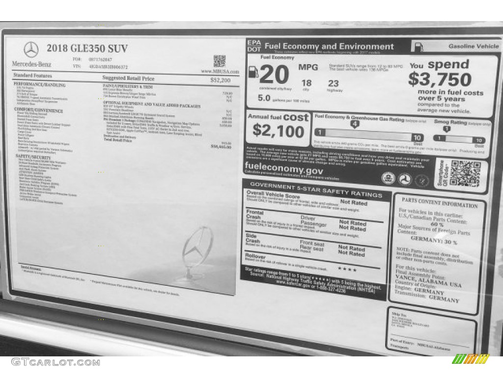 2018 Mercedes-Benz GLE 350 Window Sticker Photos