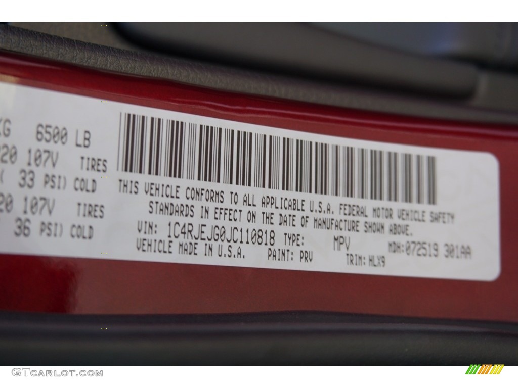 2018 Grand Cherokee Color Code PRV for Velvet Red Pearl Photo #122393292