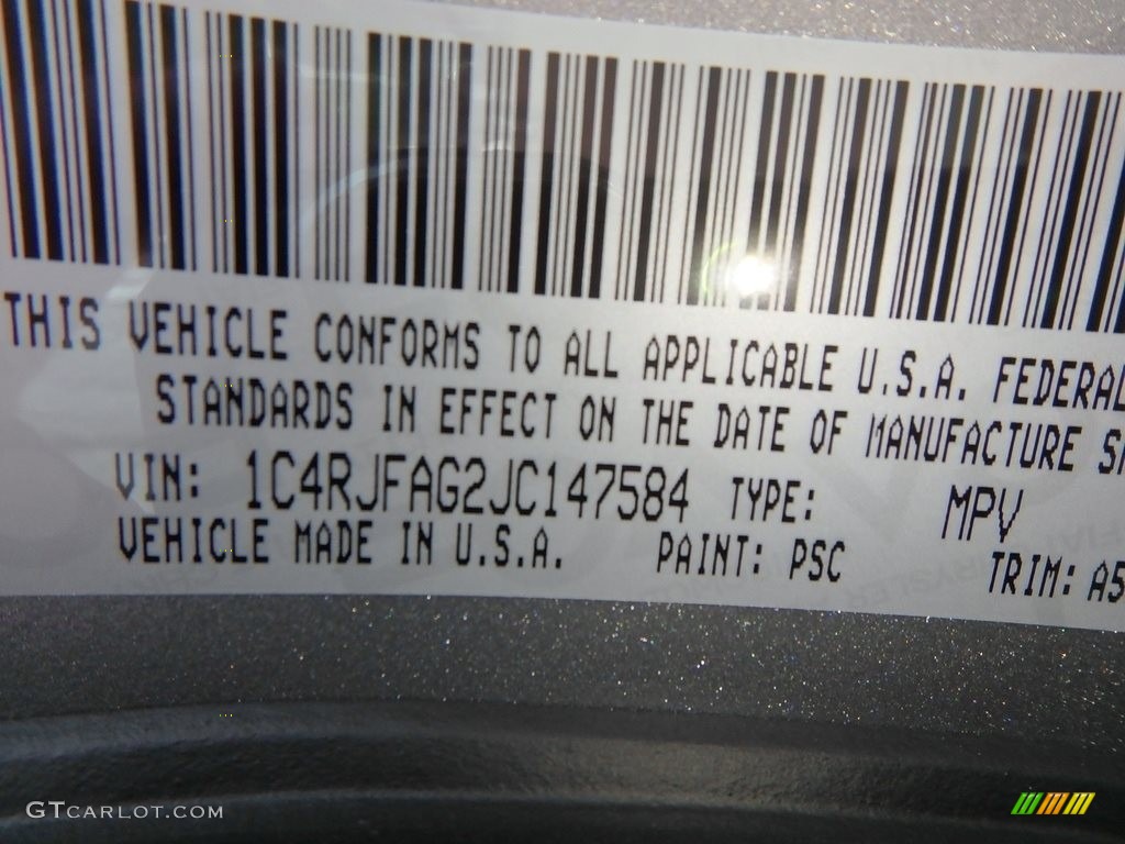 2018 Grand Cherokee Color Code PSC for Billet Silver Metallic Photo #122413539