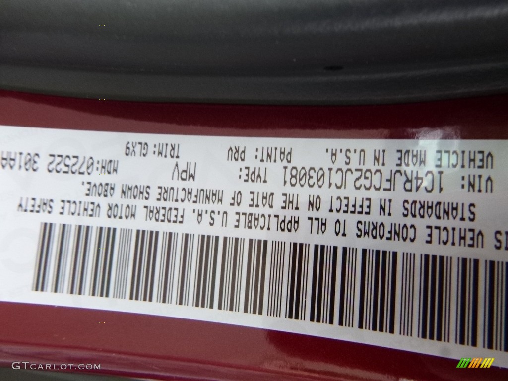 2018 Grand Cherokee Color Code PRV for Velvet Red Pearl Photo #122420800