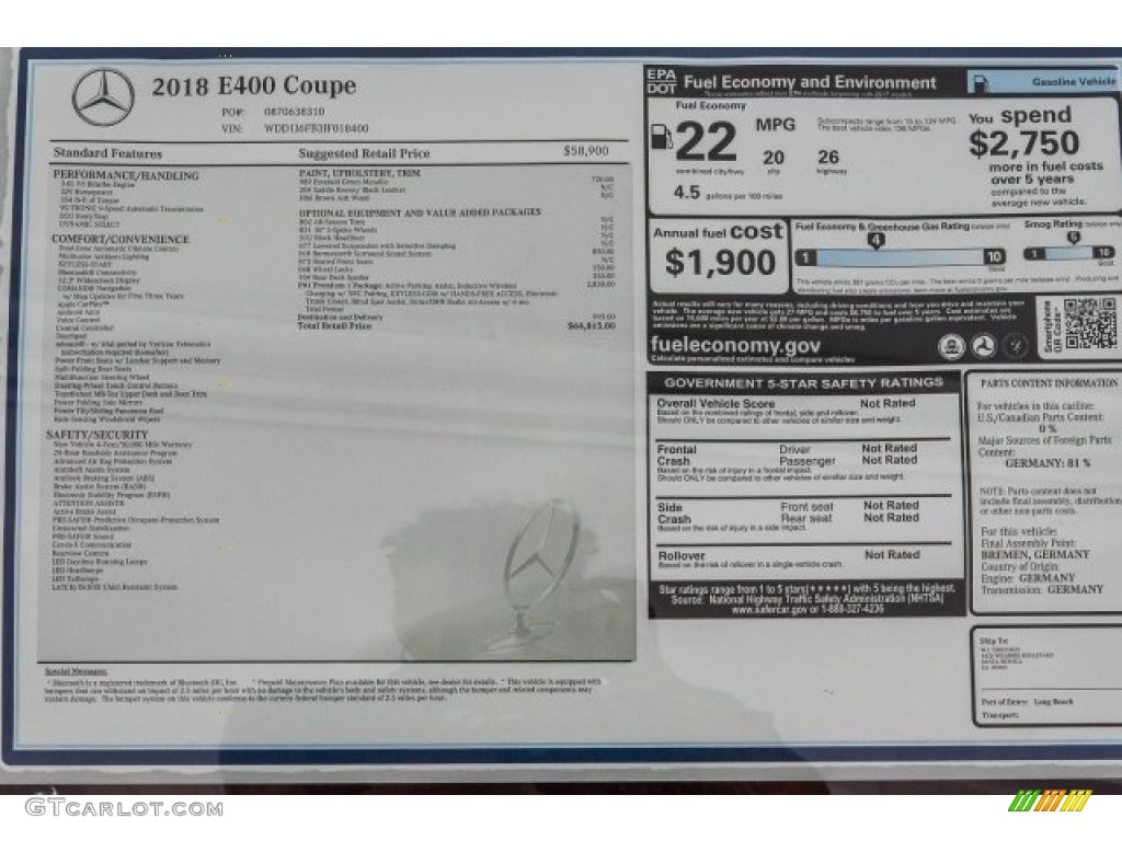 2018 E 400 Coupe - Emerald Green Metallic / Saddle Brown/Black photo #11