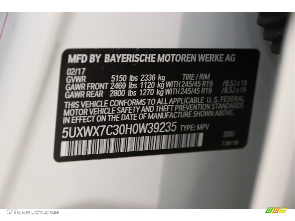 2017 X3 xDrive35i - Alpine White / Black photo #17